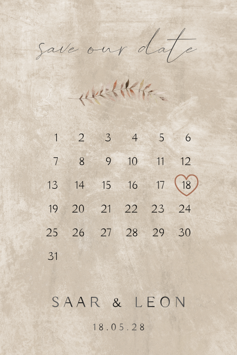 Zand save the date kaart met kalender omcirkeld