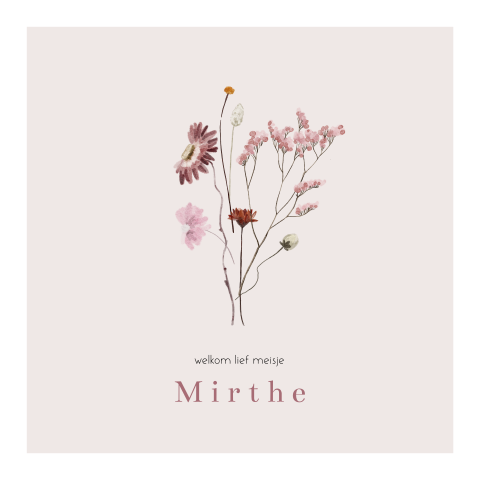 Beige geboortekaartje meisje met wilde bloemen
