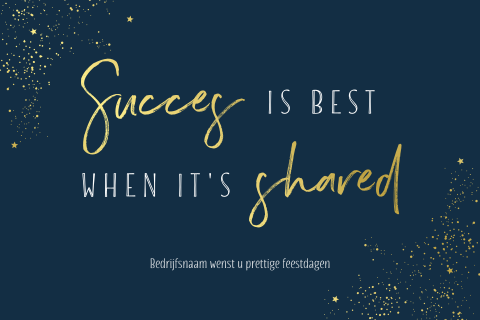 Donkerblauwe kerstkaart met goudfolie quote