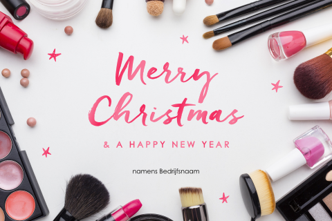 Kerstkaart met roze hoogglans en beauty producten