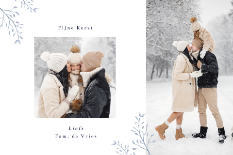 Foto kerstkaart met klassieke typografie en takjes
