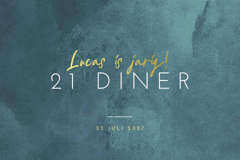 Zeeblauwe uitnodiging met goudfolie voor 21 diner