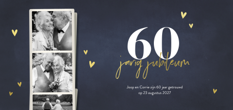 Jubileum uitnodiging 60 jaar getrouwd met goudfolie en foto