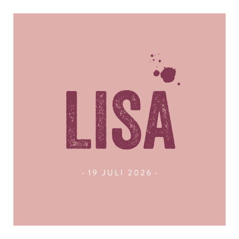 Roze geboortekaartje met stoere typografie