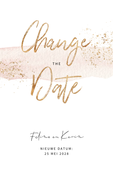 Change the date kaart blush waterverf gouden spetters