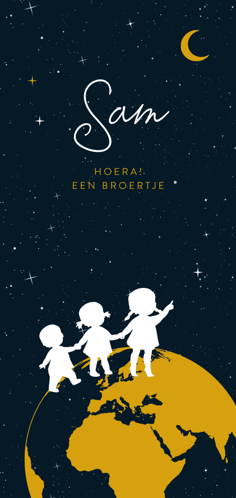 Silhouet geboortekaartje 3e kindje zusjes en jongen op de wereld