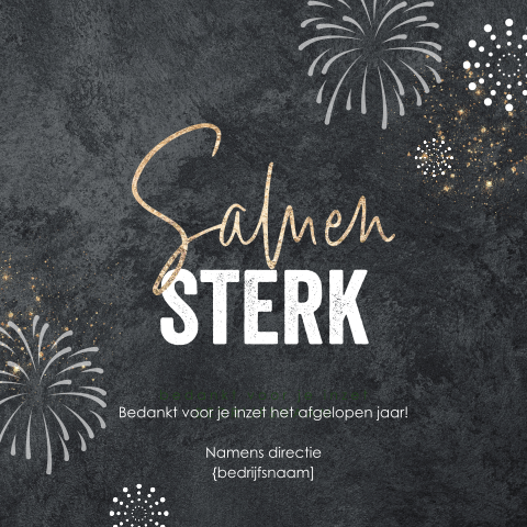 Zwarte kerstkaart met vuurwerk en tekst samen sterk