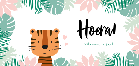 Meisjes uitnodiging verjaardagsfeestje met tijger