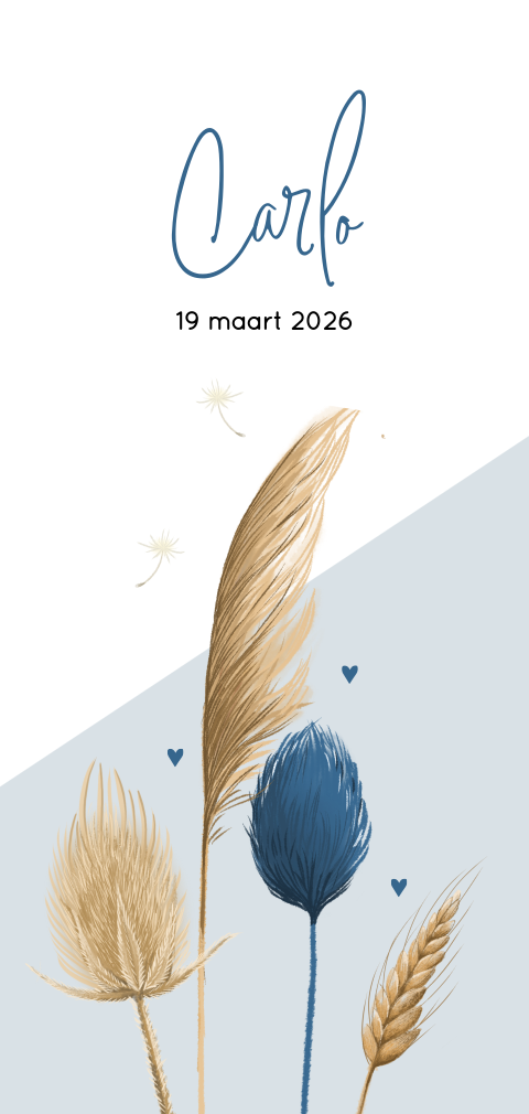 Geboortekaartje jongen met pampasgras en blauwe bloemen