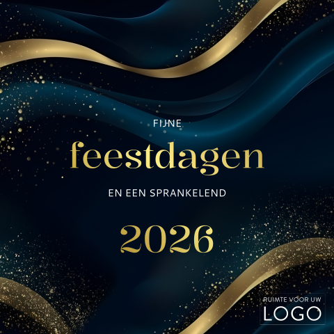 Chique zakelijke kerstkaart met goud en blauw voor 2026