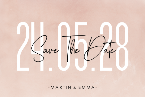 Roze save the date met groot de trouwdatum