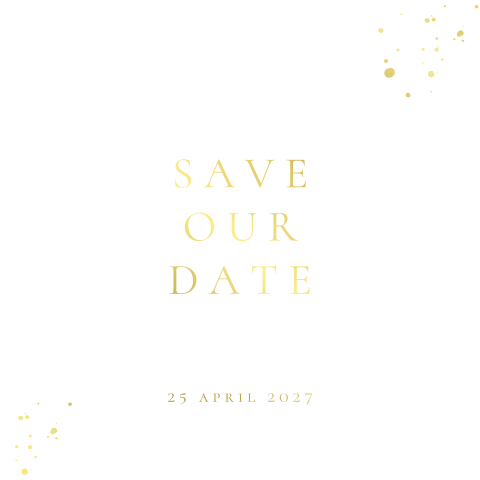 Witte minimalistische save the date kaart met namen in goudfolie