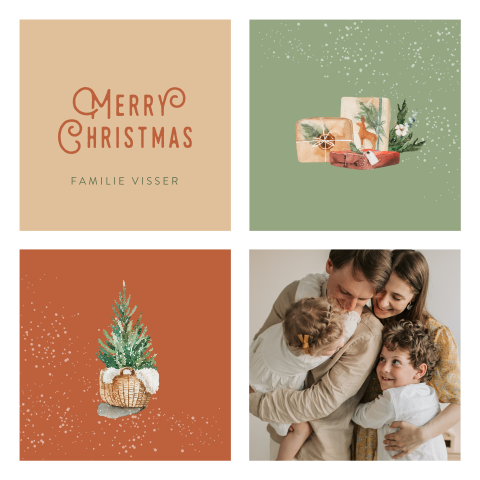 Kerstkaart met foto en gekleurde vlakken