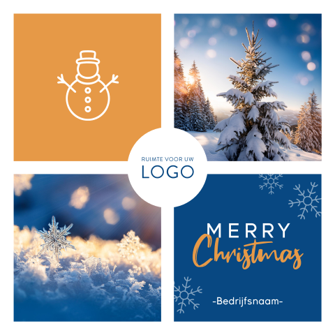 Bewerkbare kerstkaart met foto's sneeuw en bedrijfslogo