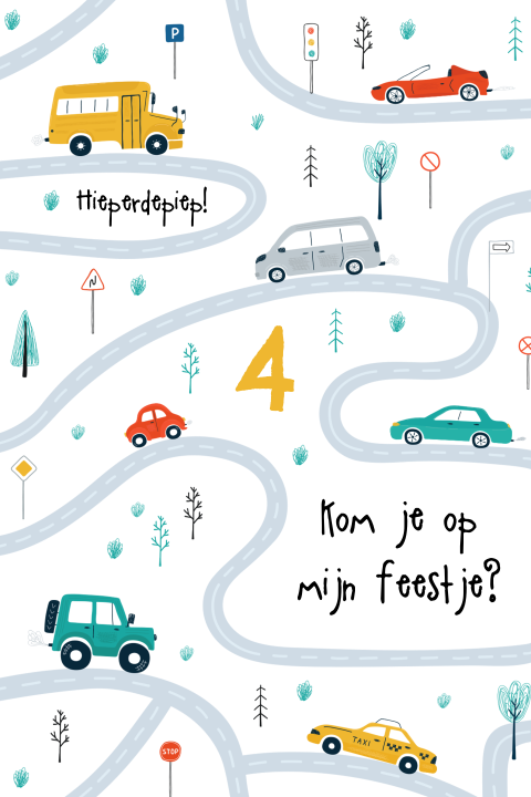 Uitnodiging voor kinderfeestje met voertuigen