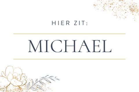 Donkerblauw tafelkaartje met gouden bloem