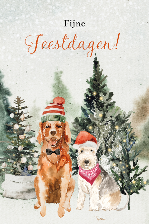 Waterverf kerstkaart met twee honden