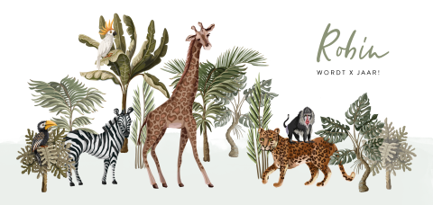 Uitnodiging met jungle dieren voor een kinderfeestje
