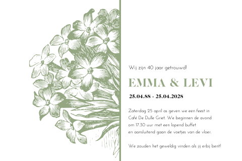 Vintage uitnodiging voor 40-jarig jubileum met groene bloemen