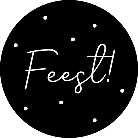 Zwarte sluitsticker met feest en confetti