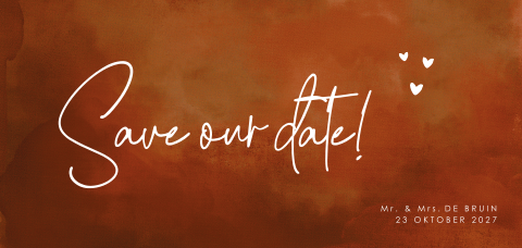 Save the date kaart in trendy steenrood met hartjes