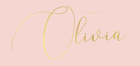 Roze geboortekaartje meisje met grote naam in goudfolie