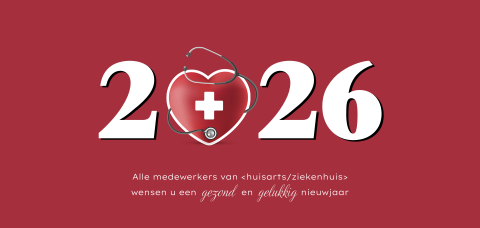 Kerstkaart huisarts met stethoscoop en 2026