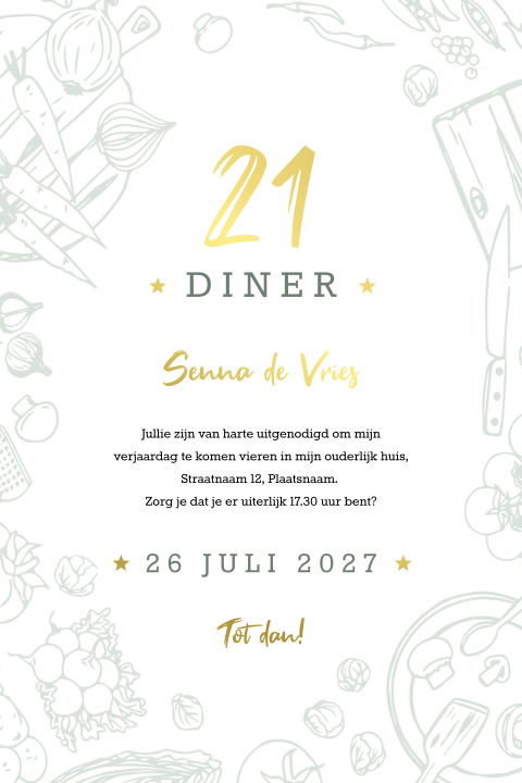 21 diner met illustraties eten en goudfolie