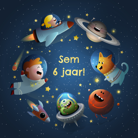 Uitnodiging voor ruimte kinderfeestje met goudfolie