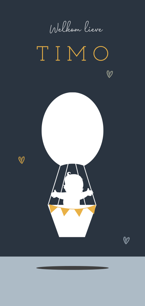 Adoptiekaartje met silhouet luchtballon met jongen