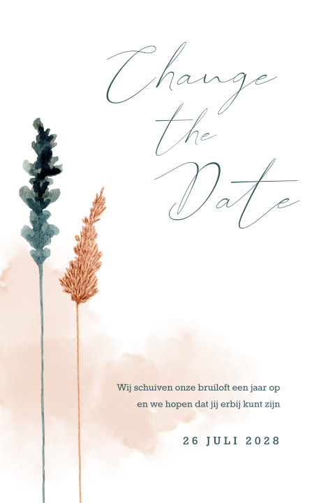 Change the date kaart met droogbloemen en roze waterverf