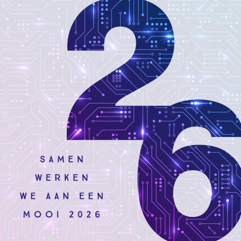 Kerstkaart met printplaat jaartal 2026
