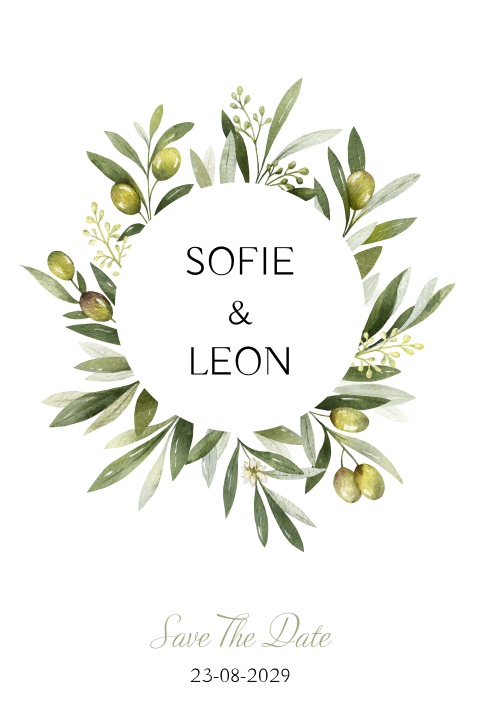 Mediterrane save the date kaart met olijven