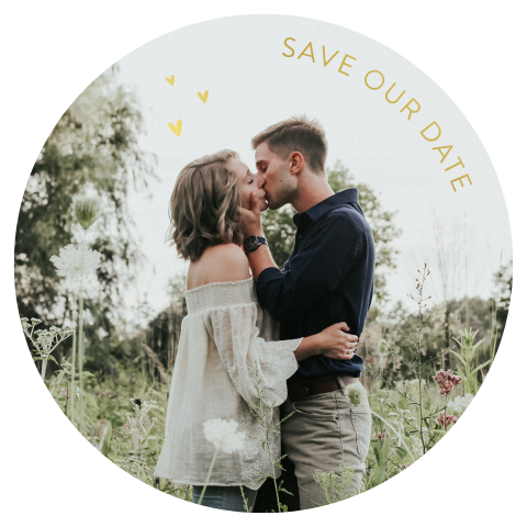 Ronde save the date kaart met foto en foliedruk
