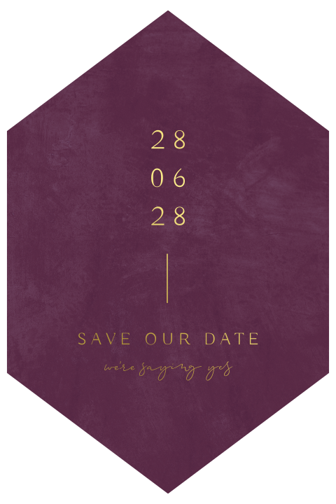 Paarse save the date kaart in diamant vorm