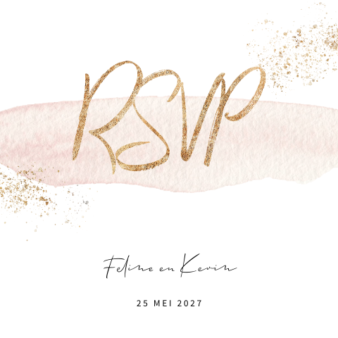 RSVP kaartje met blush en gouden spetters