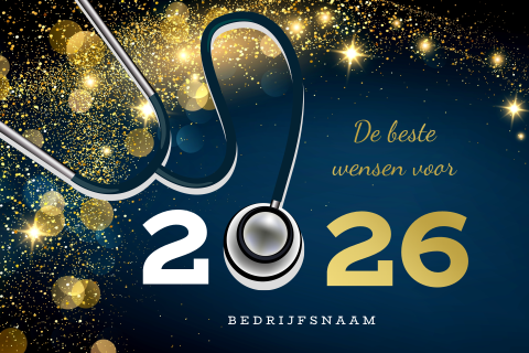 Medische kerstkaart met stethoscoop en 2026