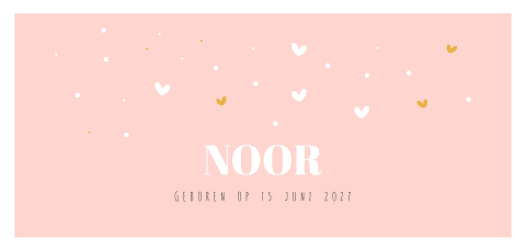 Trendy geboortekaartje in roze voor een meisje met hartjes