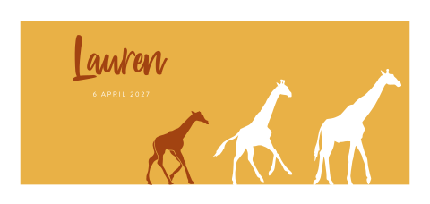 Okergeel geboortekaartje meisje met drie girafjes