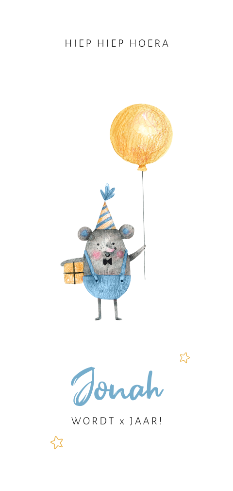 Vrolijke uitnodiging muis met ballon voor een jongen