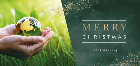Kerstkaart met groene waterverf, foto wereld en gouden spetters