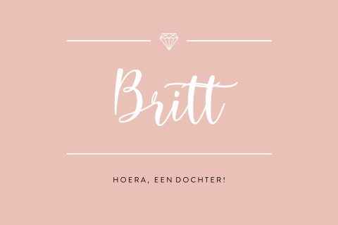 Klassiek roze geboortekaartje met diamant voor een meisje