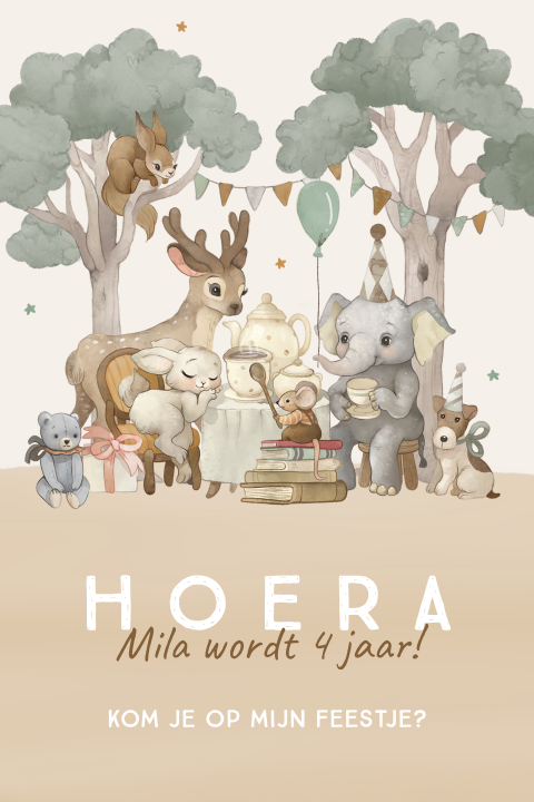 Uitnodiging kinderfeestje met waterverf dieren