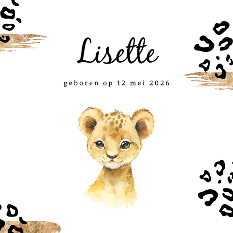 Lief geboortekaartje voor meisje met welpje leeuw
