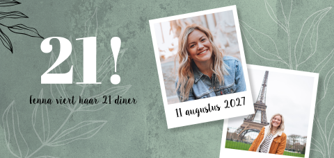 21 diner uitnodiging met foto en bladeren