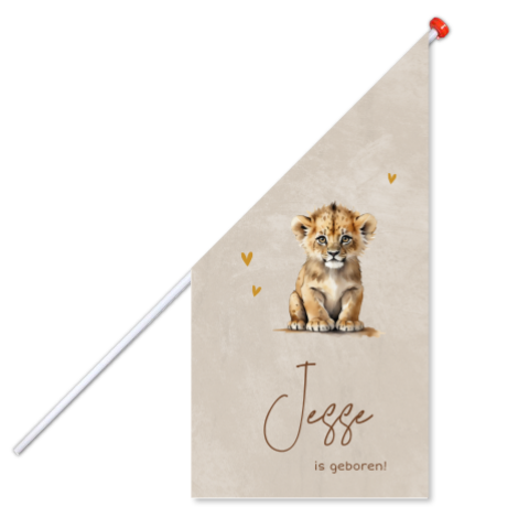 Beige geboorte vlag met baby leeuw