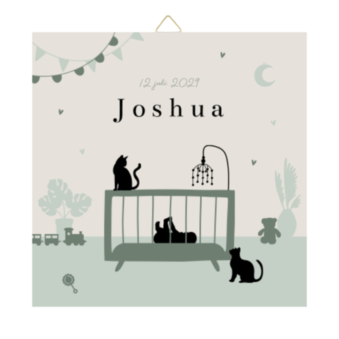 Silhouet tegel baby jongen in wieg met katten