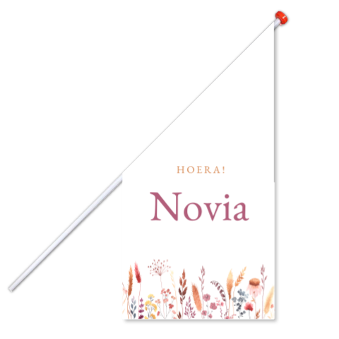 Geboortevlag meisje met bloemen in rood en roze