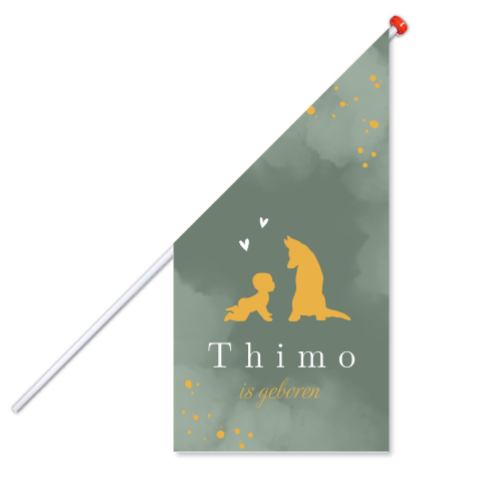 Groene vlag met baby en hond