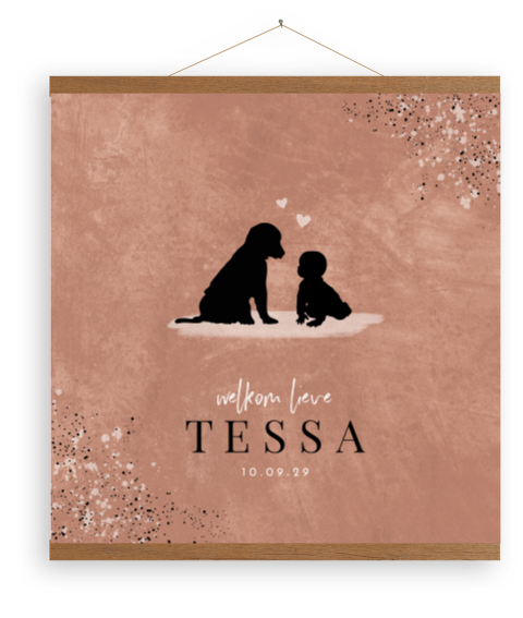 Terra canvas poster met silhouet hond en baby